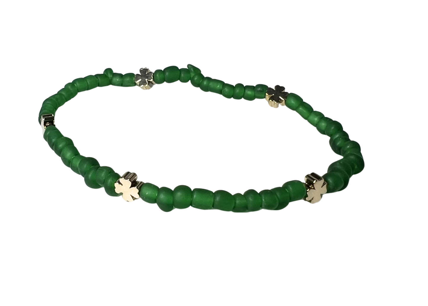 Clover Brass Bracelet on Green Bracelet