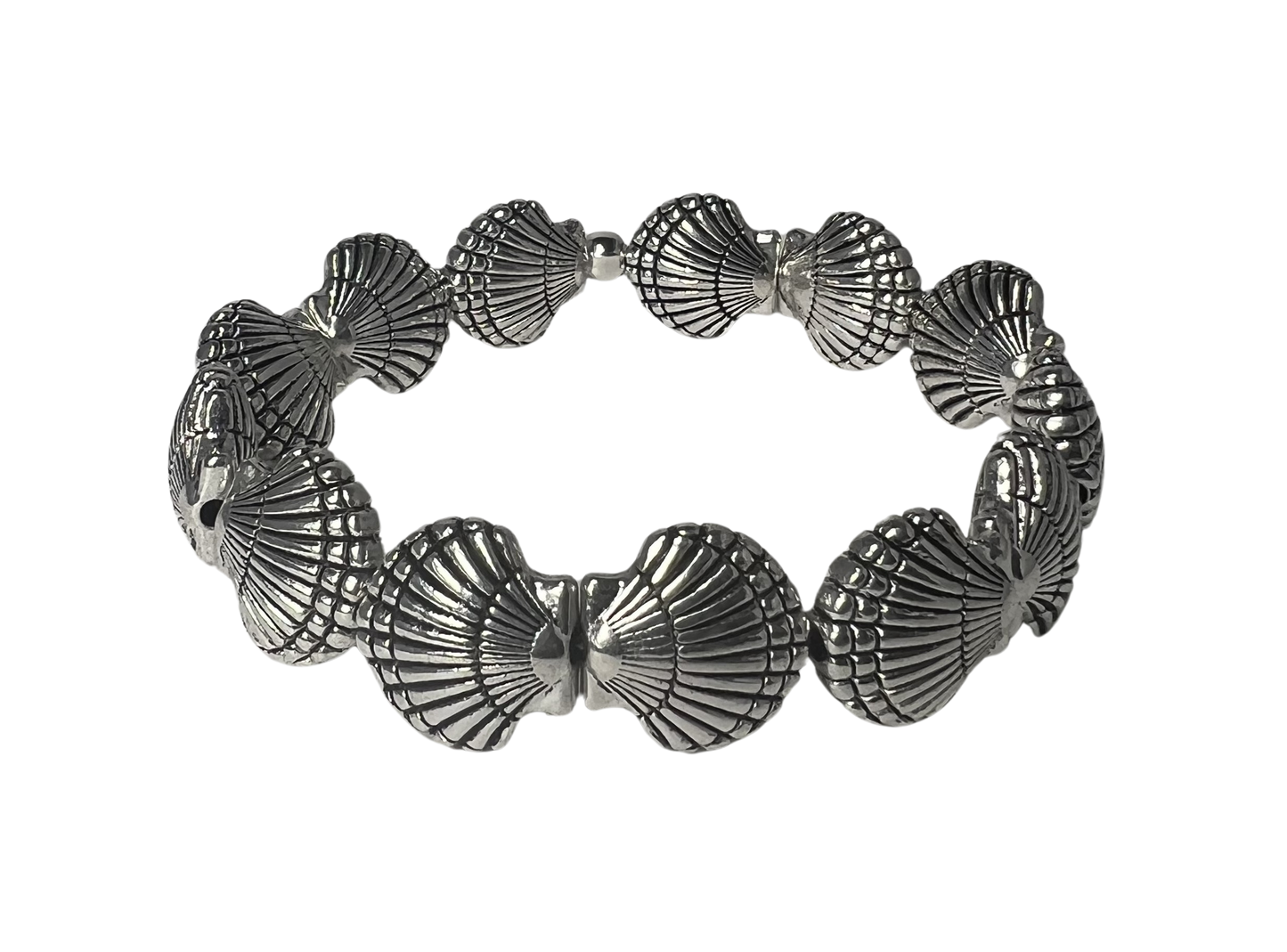 Shell Oyster All Silver Beaded Bracelet