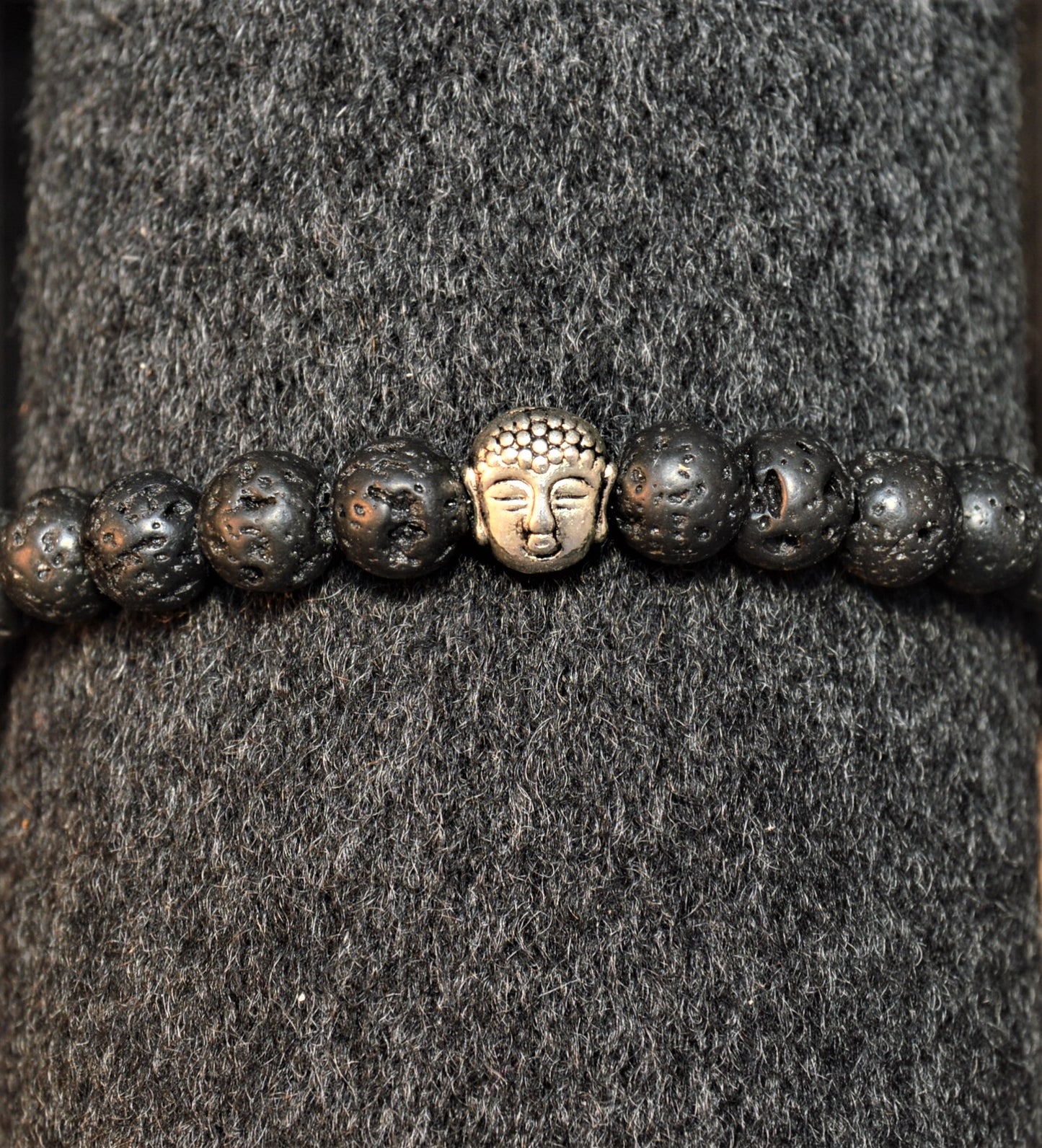 Buddha Buddy Silver on Black Natural Lava Stone - Low Tide Island Designs