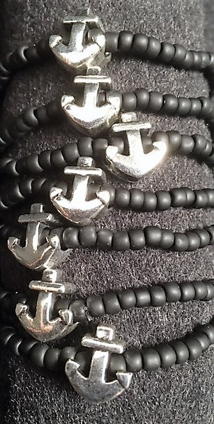 All Hands on Deck Silver Anchor - Matte Black Czech Glass - Low Tide Island Designs