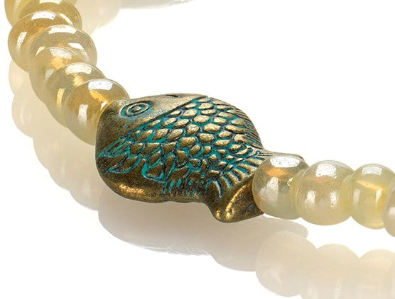 Lucky Patina Fish on Pearl Glass - Low Tide Island Designs