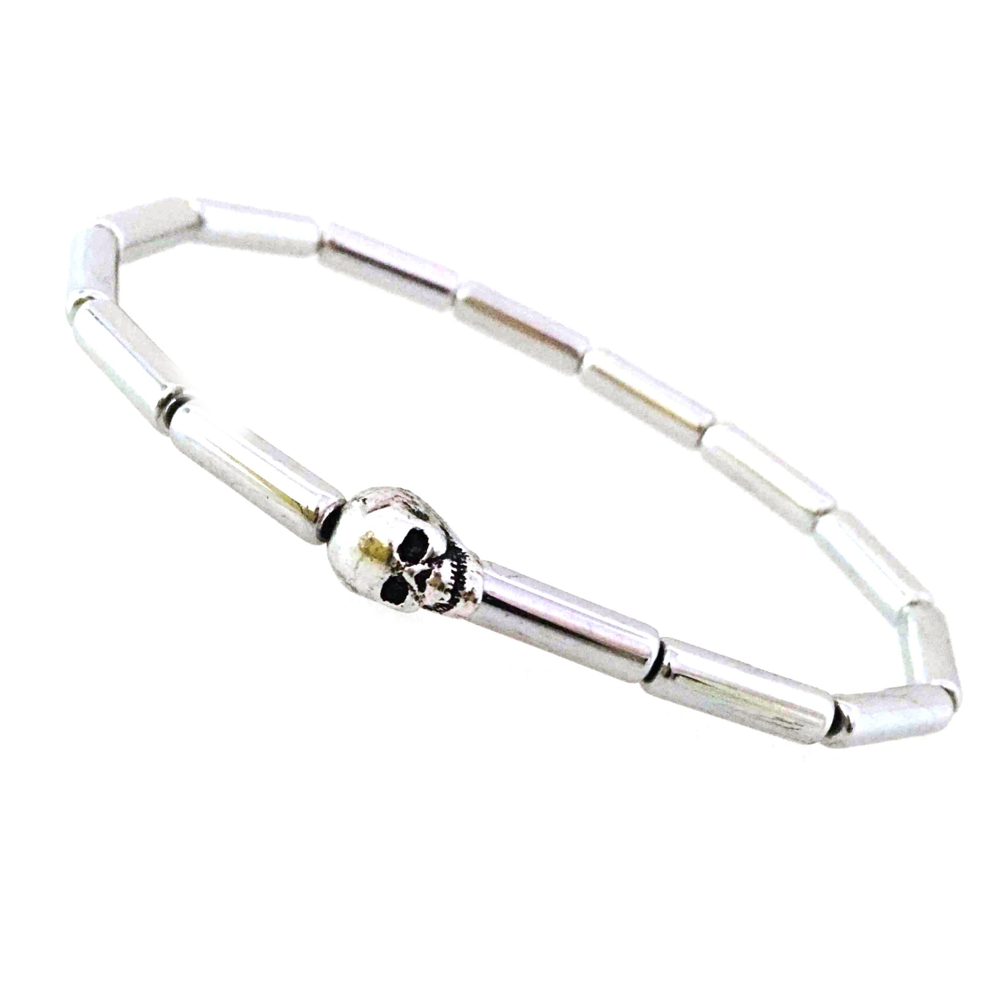 Skull Bracelet on Platinum Hematite Beads- Unique and Sophisticated! - Low Tide Island Designs