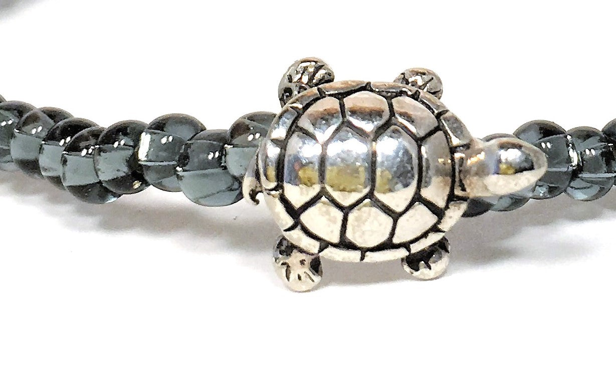 Silver Turtle on Black Diamond Glass - Low Tide Island Designs