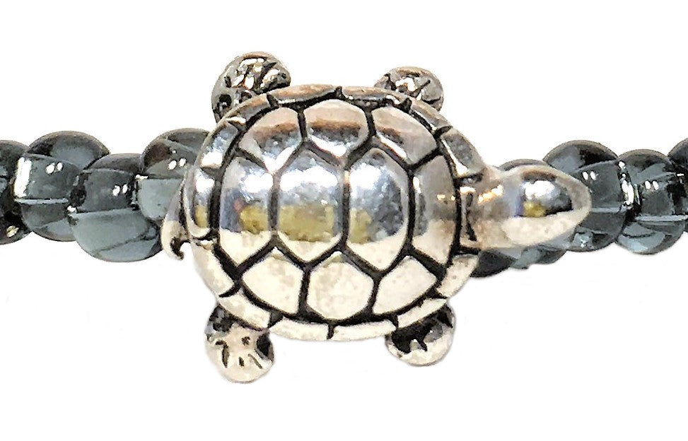 Silver Turtle on Black Diamond Glass - Low Tide Island Designs