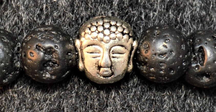 Buddha Buddy Silver on Black Natural Lava Stone - Low Tide Island Designs