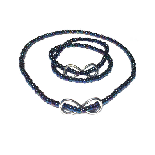 2 in 1  Silver INFINITY Bracelet and Necklace on Chakra Blue Czech glass - Low Tide Island Designs