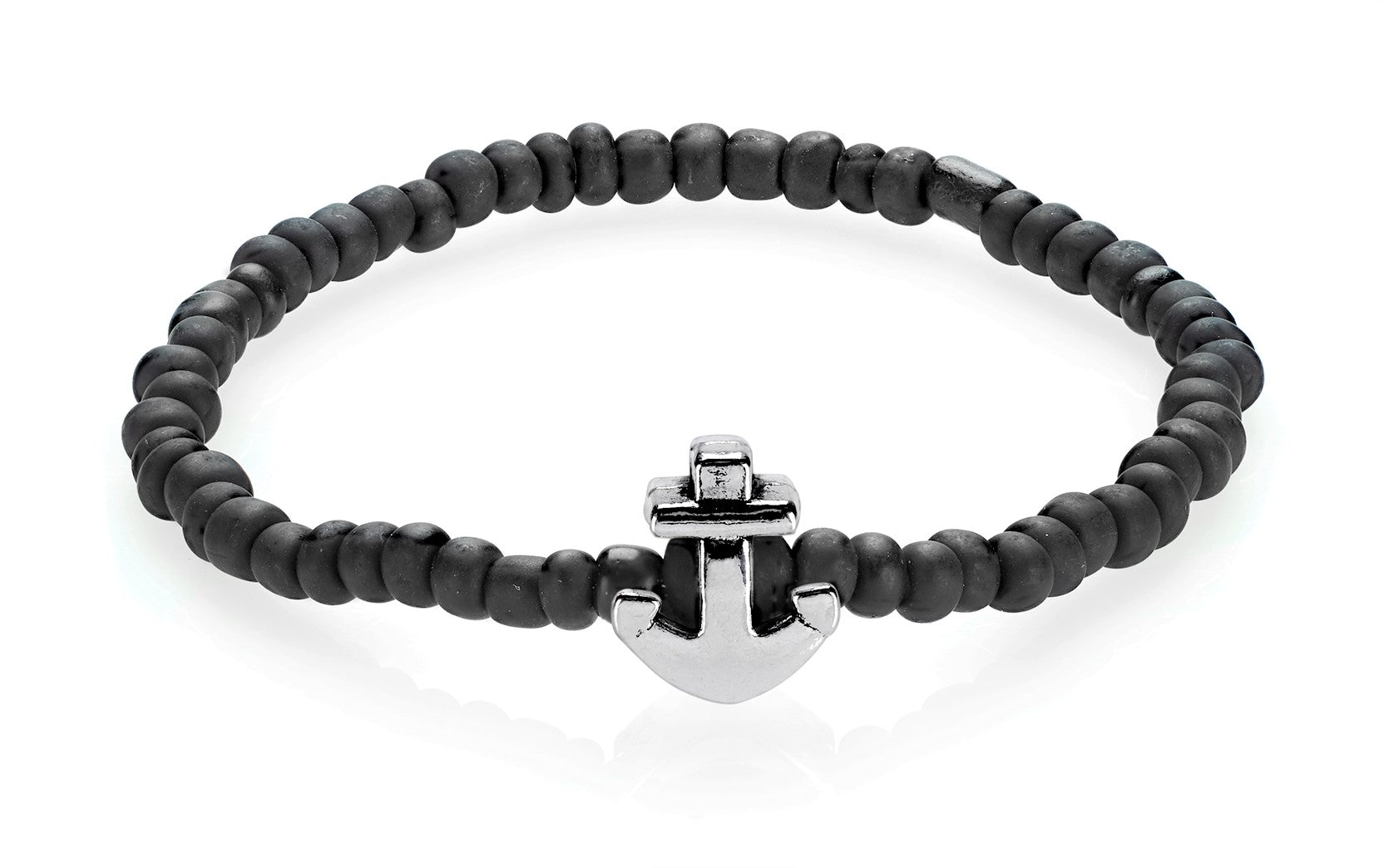 All Hands on Deck Silver Anchor - Matte Black Czech Glass - Low Tide Island Designs