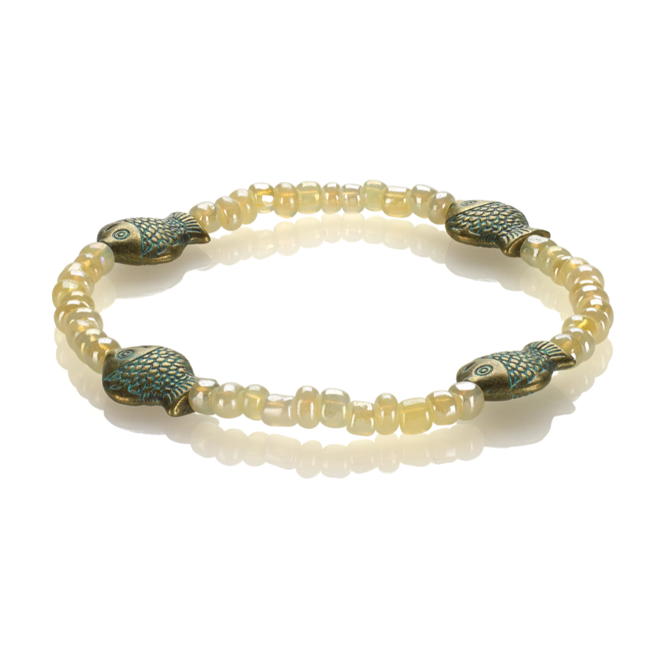 Lucky Patina Fish on Pearl Glass - Low Tide Island Designs