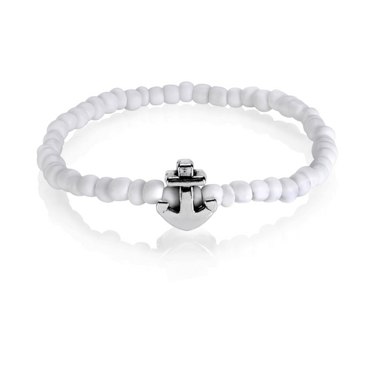 All Hands on Deck Silver Anchor - White Matte - Low Tide Island Designs